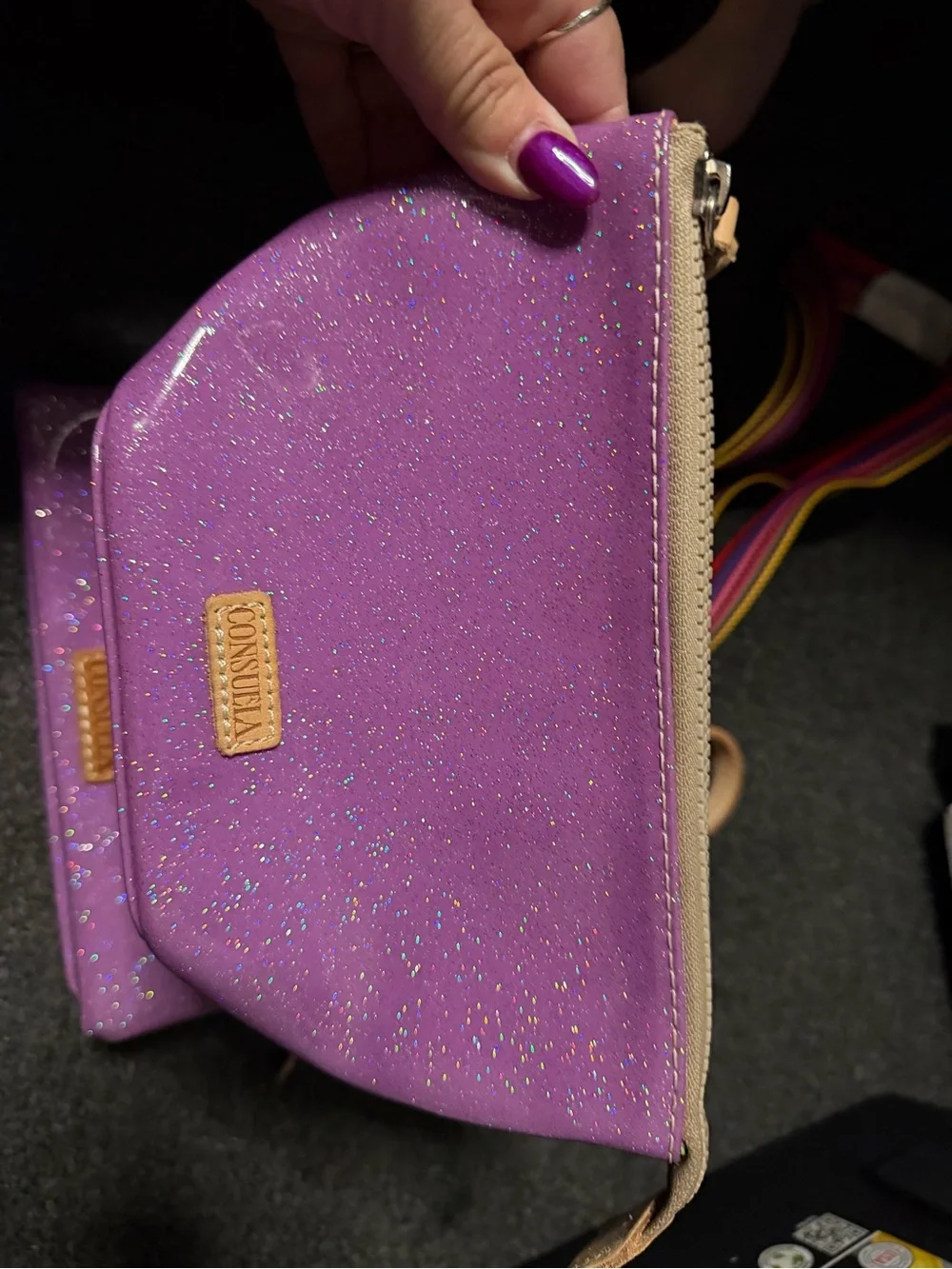 Consuela Sparkle Purple Crossbody and Matching Wristlet